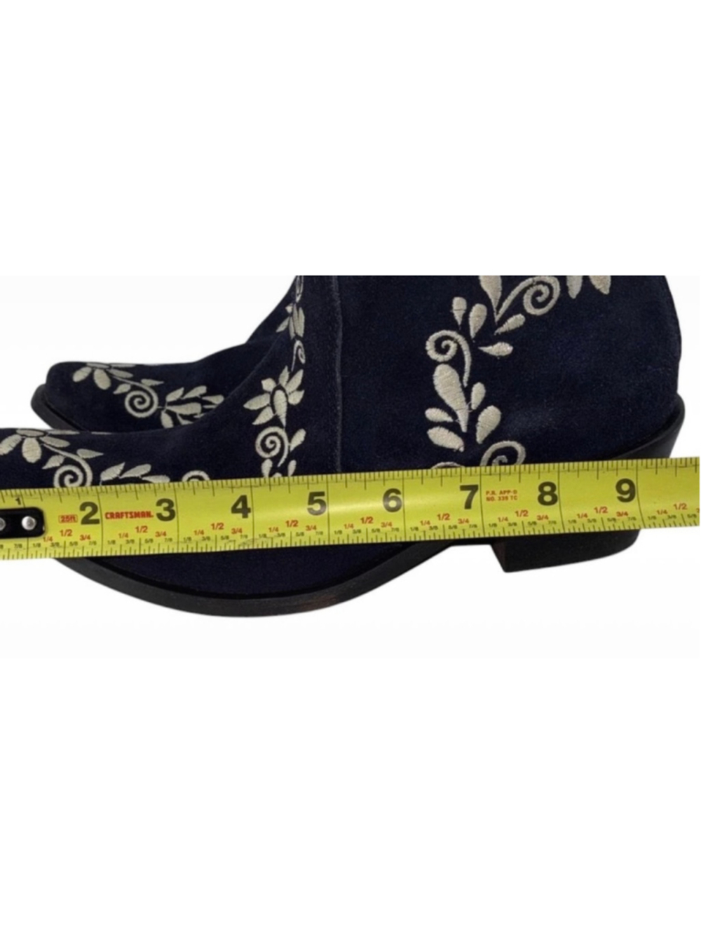 Women's Agave Sky Western Heeled Boots Navy White Embroidered Size 7 Boho Glam - Picture 8 of 9